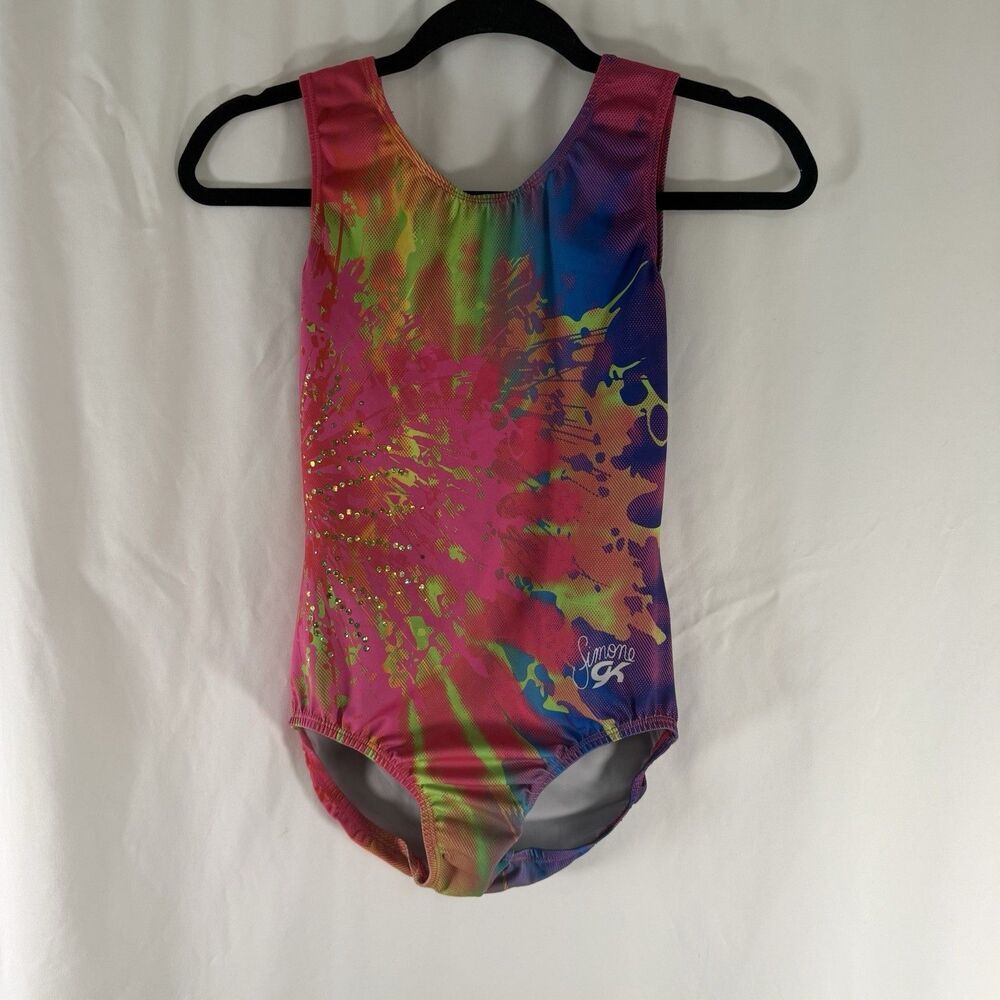 GK Elite Simone Biles Gymnastic Leotard AM Adult Medium Pink Sleeveless Pullover